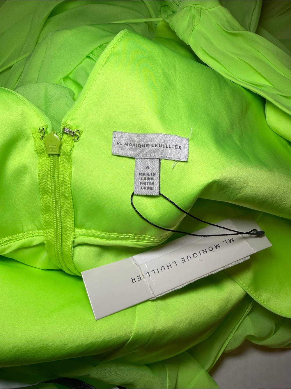 ML Monique Lhuillier Electric Neon Green Pleated Gown Maxi Dress New With Tags 8 - Picture 5 of 15